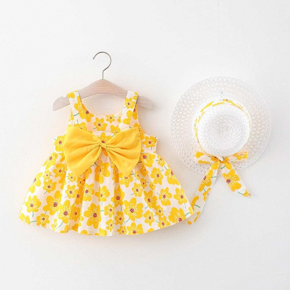 2pcs Bow Baby Girls Flower Fashion Sling Dresses - Babbez