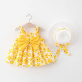 2pcs Bow Baby Girls Flower Fashion Sling Dresses - Babbez
