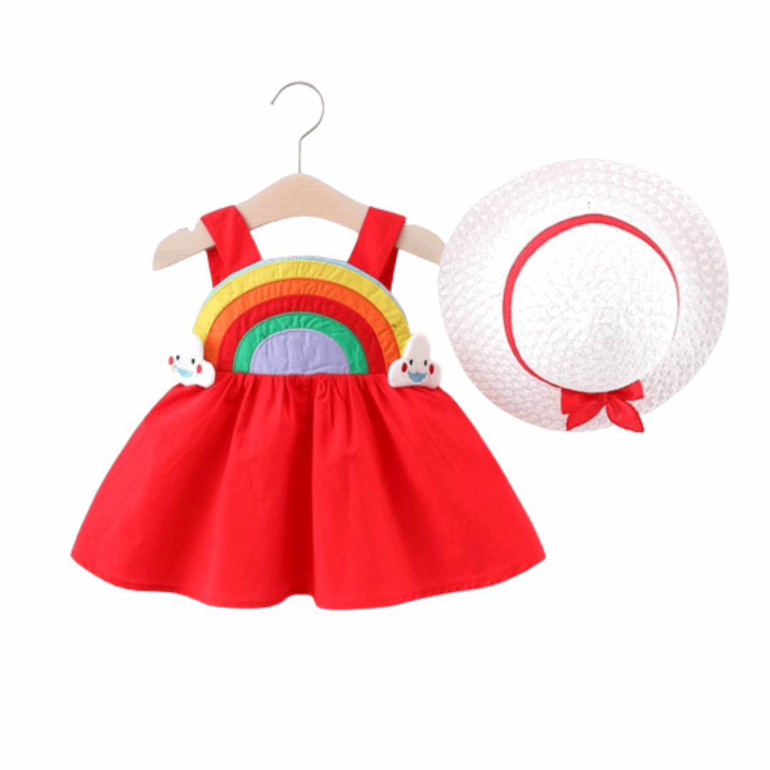 2pcs Baby Girl Clothing Sleeveless Rainbow Sling Dress - Babbez