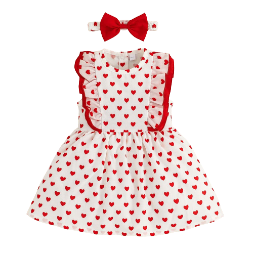 Adorable Heart Print Toddler Girls Dress for Valentine's Day