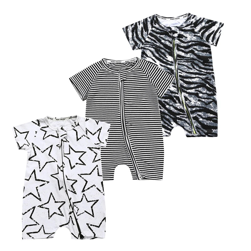 3PCS 100% Cotton Baby Rompers: Cartoon-Printed Infant Bodysuits for Summer