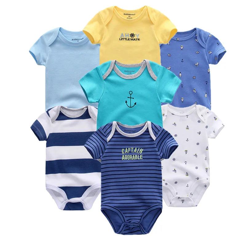 Baby Rompers Summer 7pcs/lots Infant Collar Cotton Clothes Newborn Boy Girl clothing Toddlers ropa bebe Outfits Jumpsuit