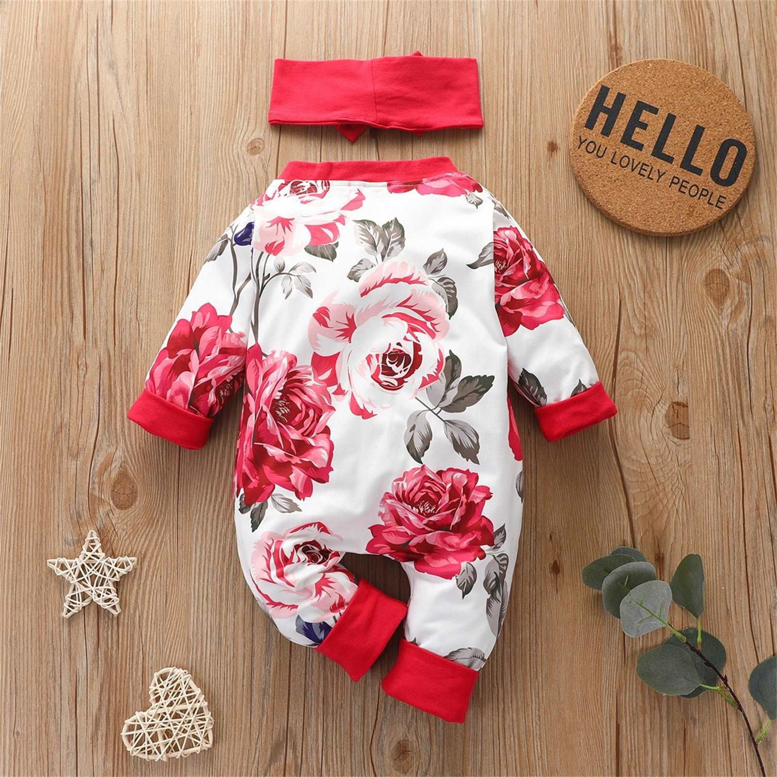 2pcs Flower Print Romper and Headband Set for Toddler Girls - Newborn Baby Outfits for Autumn Casual Wear