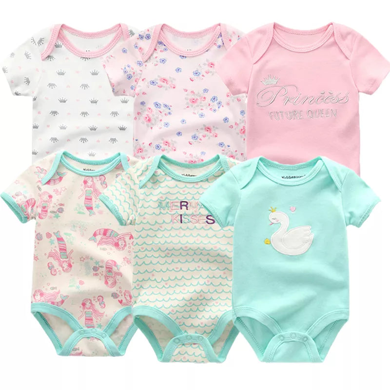 6pcs/lot Baby Bodysuit Fashion body Suits Short Sleeve Newborn Infant Jumpsuit Cartoon kids baby girl clothes