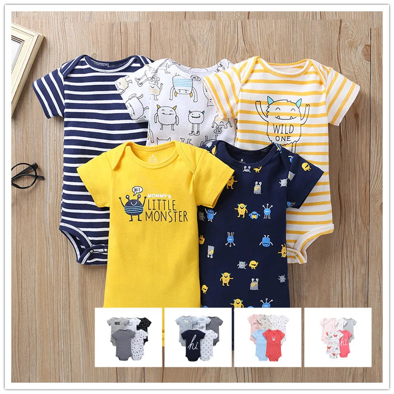 Babbez 5-Piece Unisex Newborn Baby Bodysuit Set - Comfortable and Convenient Infant Clothing