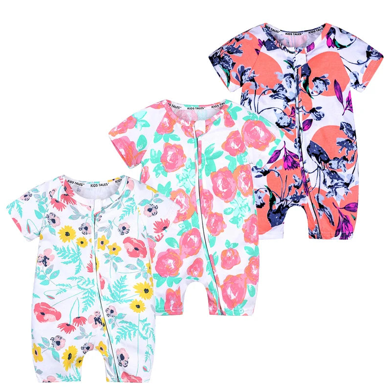 3PCS 100% Cotton Baby Rompers: Cartoon-Printed Infant Bodysuits for Summer