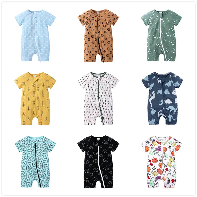 3PCS 100% Cotton Baby Rompers: Cartoon-Printed Infant Bodysuits for Summer