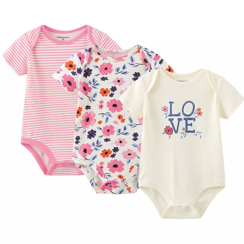 2022 Floral Baby Jumpsuits & baby bodysuits 3 Pieces/lot Underwear Cotton Newborn Short Sleeve Body Suit Baby Girls Clothing Set