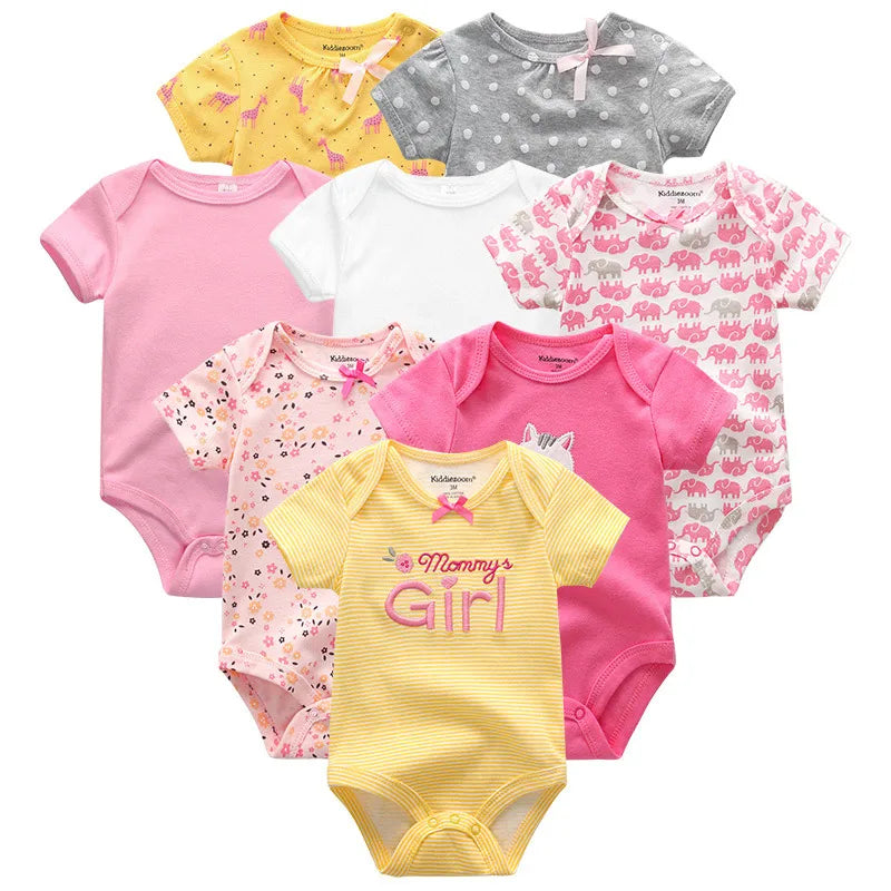 8Pcs Baby Girls Clothes Newborn Girl Rompers 100%cotton Kids Jumpsuits Short Sleeve Toddler Clothing