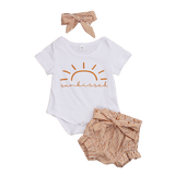 Adorable Baby Summer Outfit Set with Letter Print T-Shirt, High Waist Shorts, and Headband