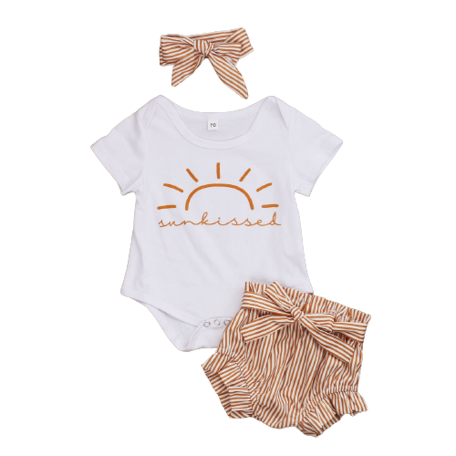 Adorable Baby Summer Outfit Set with Letter Print T-Shirt, High Waist Shorts, and Headband