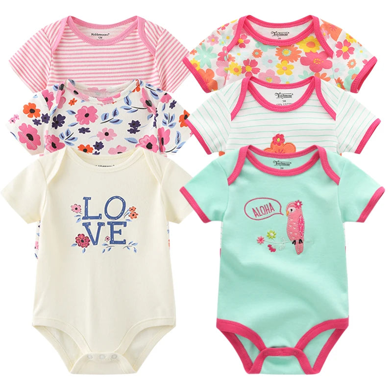 Baby Girls Bodysuit Fashion Body Suits 6Piece/lots Short Sleeve Printed Newborn Infant Costume Kids Baby Girl Clothes