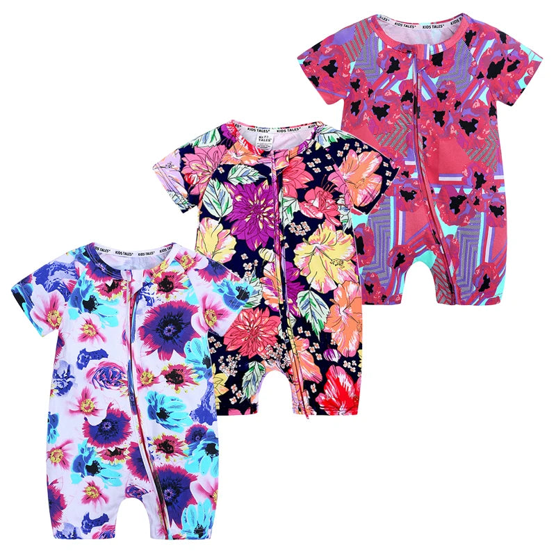 3PCS 100% Cotton Baby Rompers: Cartoon-Printed Infant Bodysuits for Summer