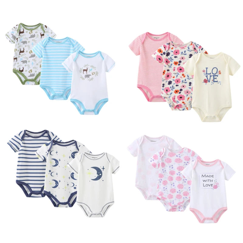 3pcs/lots 2022 Newborn bodysuit baby clothes short sleeve cotton overalls body babies bebes infant clothing