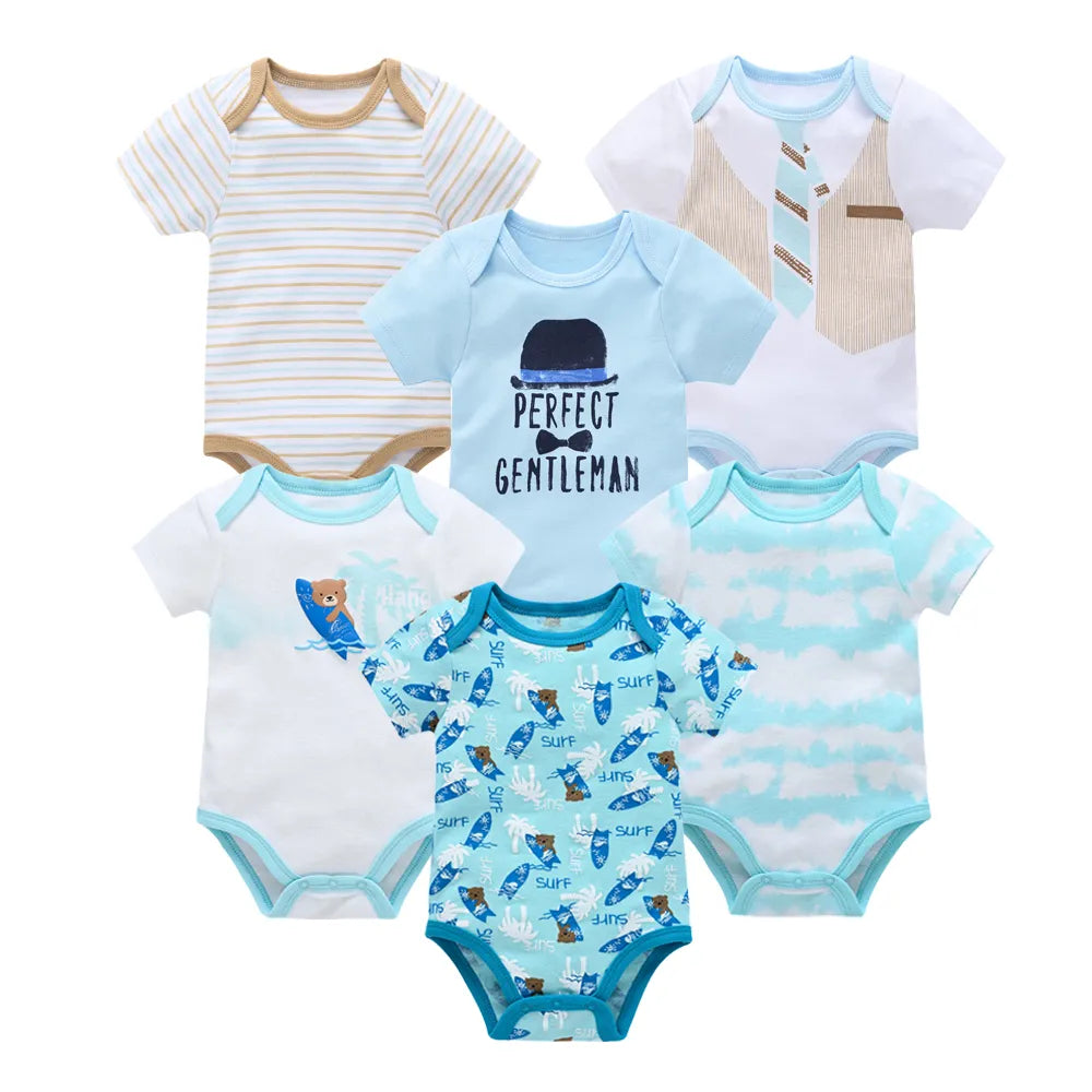 Kavkas 3 6 Pcs/lot Baby Boy Bodysuit Short Sleeve Cotton Newborn Clothes Cartoon Print Summer Toddler Overalls