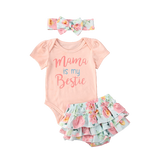 Adorable Summer Outfit for Baby Boys and Girls - 3-Piece Set with Letter Print T-shirt, Floral Shorts, and Headband
