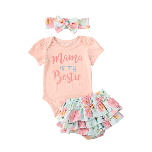 Adorable Summer Outfit for Baby Boys and Girls - 3-Piece Set with Letter Print T-shirt, Floral Shorts, and Headband