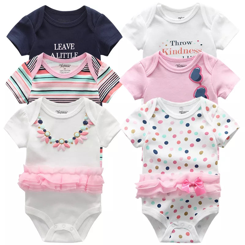 Baby Girls Bodysuit Fashion Body Suits 6Piece/lots Short Sleeve Printed Newborn Infant Costume Kids Baby Girl Clothes