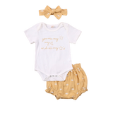 Baby Boys Girls Summer 3pcs Outfits Sets Short Sleeve Letter Print T-shirts+Floral High Waist Shorts+Headband Soft Outfits