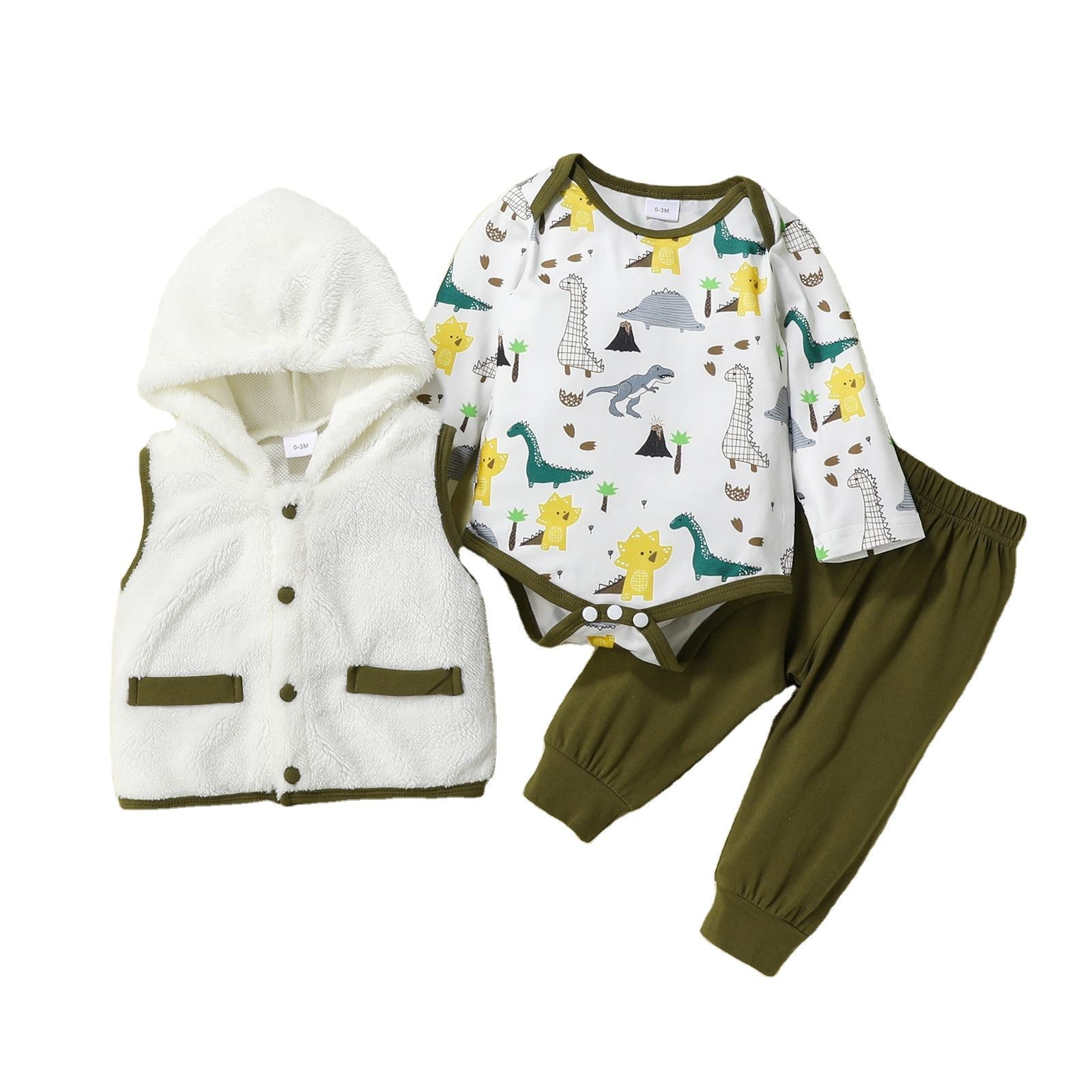 Keep Your Little One Cozy with 3Pcs Baby Clothes Fleece Jacket + Animals Bodysuit + Pants Set