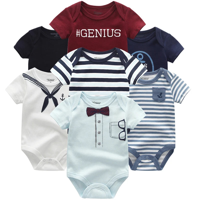 7pcs/lots Baby Boy Girl Rompers Summer Infant Collar Cotton Clothes Newborn Jumpsuit For 0-12M Toddlers Roupas de bebe Outfits