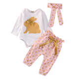 Adorable Rabbit Printed 3-Piece Baby Girl Clothing Set