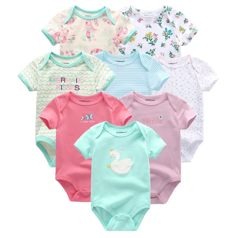 8Pcs/lots Baby Girls Rompers Newborn Cotton Baby Boy Clothes Short Sleeve Print Roupas De Bebe Infantil Jumpsuit