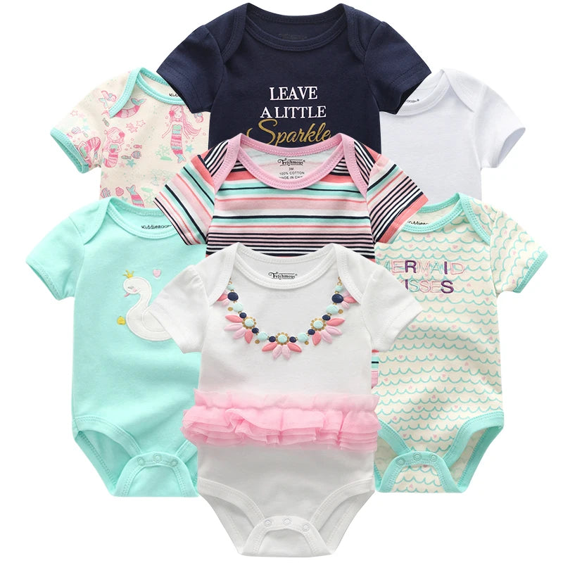 7pcs/lots Baby Boy Girl Rompers Summer Infant Collar Cotton Clothes Newborn Jumpsuit For 0-12M Toddlers Roupas de bebe Outfits