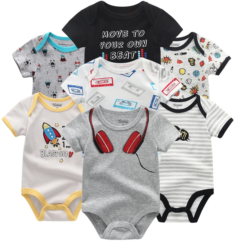 7pcs/lots Baby Boy Girl Rompers Summer Infant Collar Cotton Clothes Newborn Jumpsuit For 0-12M Toddlers Roupas de bebe Outfits