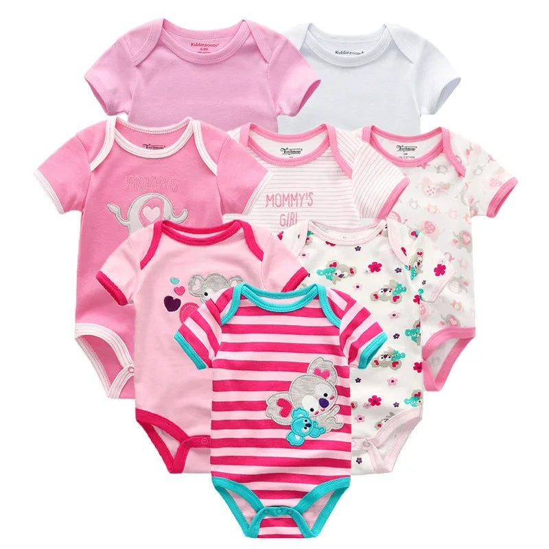 8Pcs/lots Baby Girls Rompers Newborn Cotton Baby Boy Clothes Short Sleeve Print Roupas De Bebe Infantil Jumpsuit