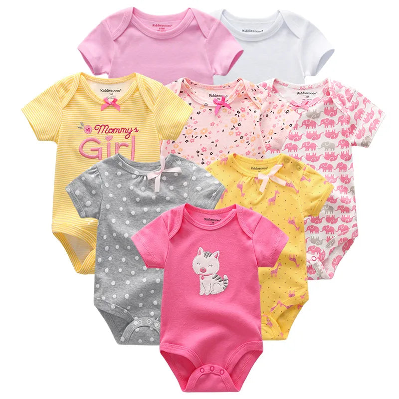 8Pcs/lots Baby Girls Rompers Newborn Cotton Baby Boy Clothes Short Sleeve Print Roupas De Bebe Infantil Jumpsuit