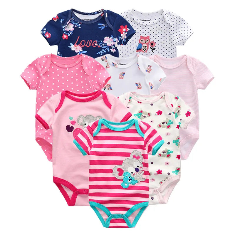 8Pcs/lots Baby Girls Rompers Newborn Cotton Baby Boy Clothes Short Sleeve Print Roupas De Bebe Infantil Jumpsuit