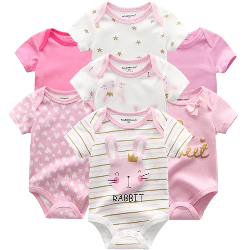 7pcs/lots Baby Boy Girl Rompers Summer Infant Collar Cotton Clothes Newborn Jumpsuit For 0-12M Toddlers Roupas de bebe Outfits