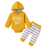 Adorable Baby Girl Bodysuit with Letter Print and Striped Leg Warmers