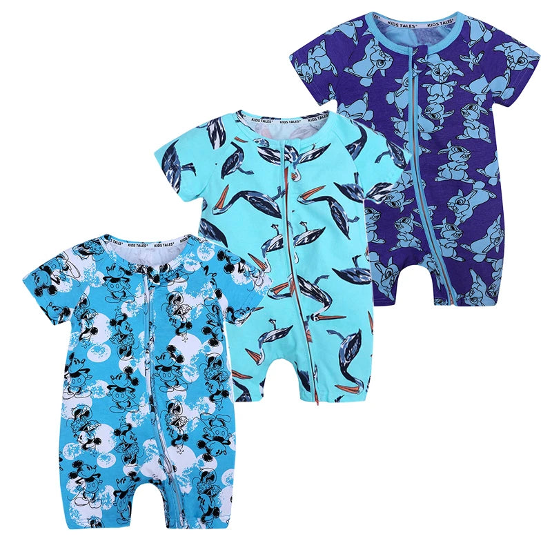 3PCS 100% Cotton Baby Rompers: Cartoon-Printed Infant Bodysuits for Summer