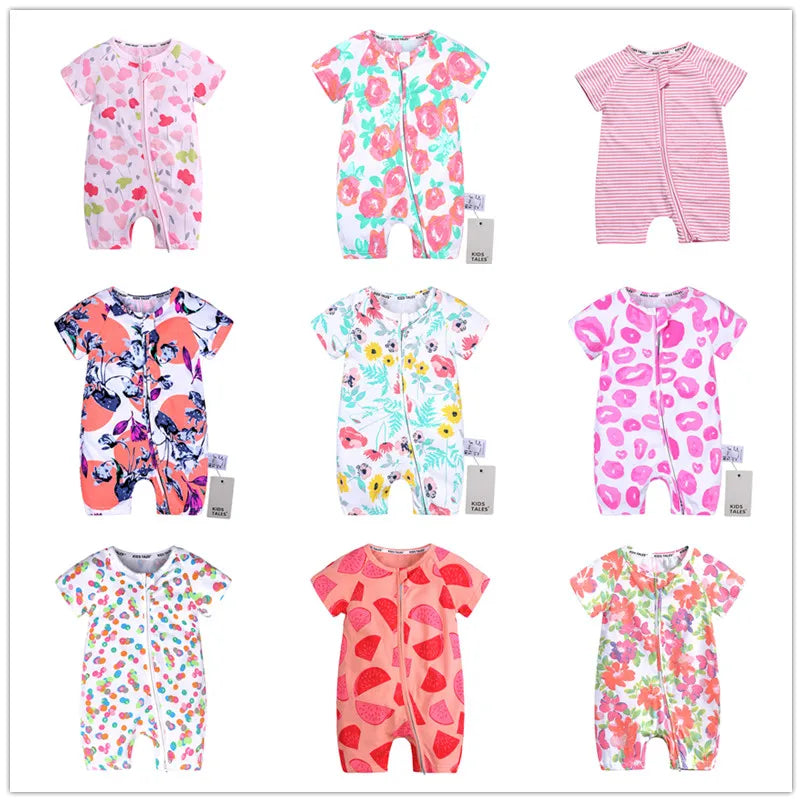 3PCS 100% Cotton Baby Rompers: Cartoon-Printed Infant Bodysuits for Summer