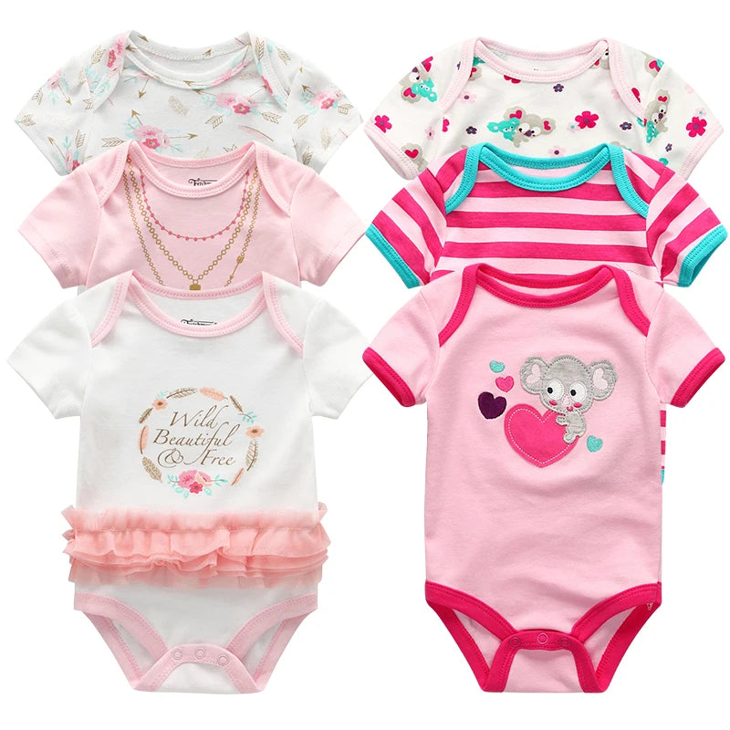 Baby Girls Bodysuit Fashion Body Suits 6Piece/lots Short Sleeve Printed Newborn Infant Costume Kids Baby Girl Clothes