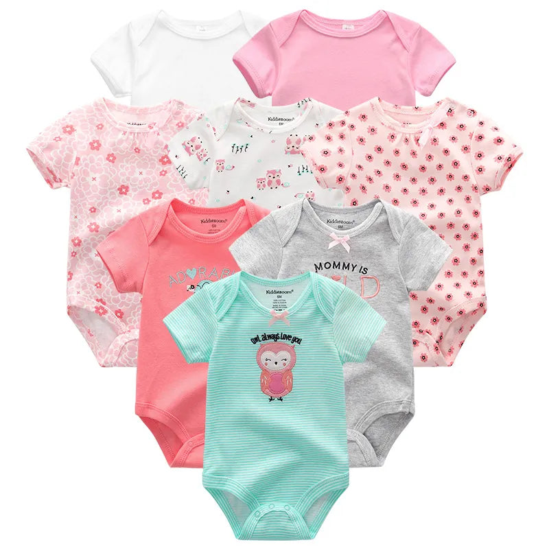 8Pcs Baby Girls Clothes Newborn Girl Rompers 100%cotton Kids Jumpsuits Short Sleeve Toddler Clothing