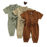 Fashionable Infant Girls' Jumpsuits with Belt and Pocket