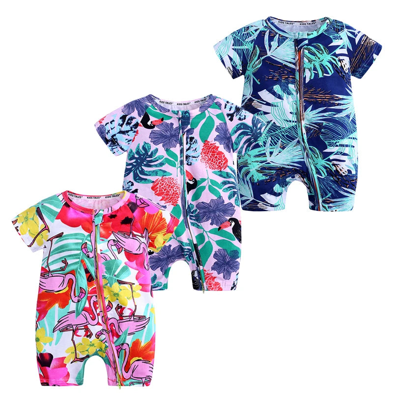 3PCS 100% Cotton Baby Rompers: Cartoon-Printed Infant Bodysuits for Summer