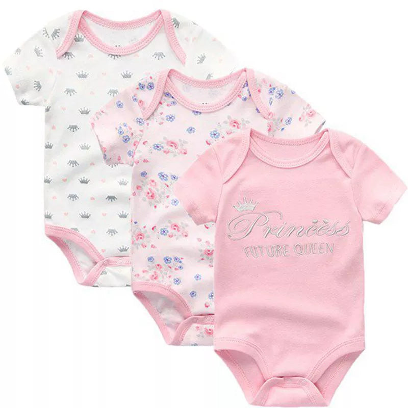 2022 Floral Baby Jumpsuits & baby bodysuits 3 Pieces/lot Underwear Cotton Newborn Short Sleeve Body Suit Baby Girls Clothing Set