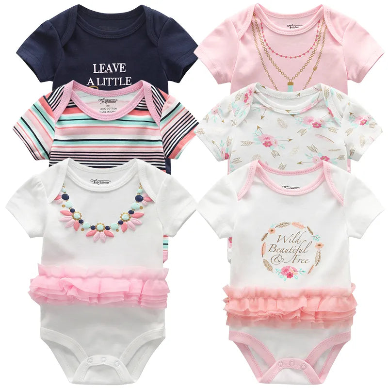 6pcs/lot Baby Bodysuit Fashion body Suits Short Sleeve Newborn Infant Jumpsuit Cartoon kids baby girl clothes