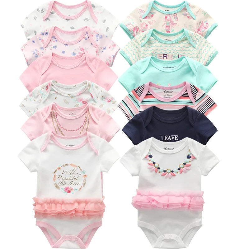 6pcs/lot Baby Bodysuit Fashion body Suits Short Sleeve Newborn Infant Jumpsuit Cartoon kids baby girl clothes