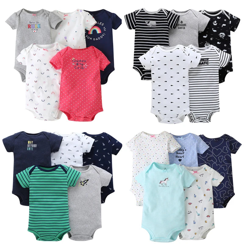 Babbez 5-Piece Unisex Newborn Baby Bodysuit Set - Comfortable and Conv