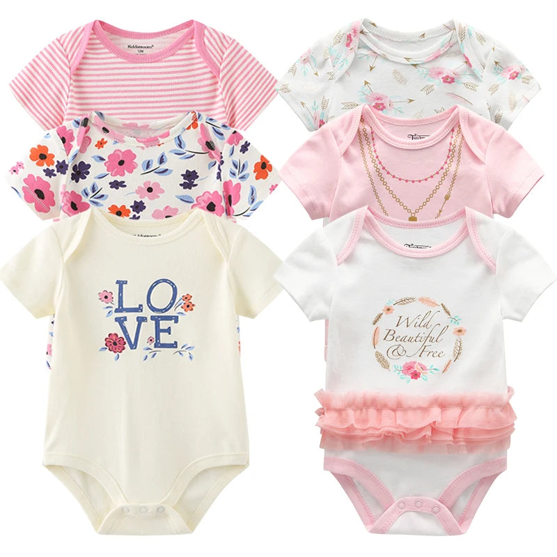 Baby Girls Bodysuit Fashion Body Suits 6Piece/lots Short Sleeve Printed Newborn Infant Costume Kids Baby Girl Clothes