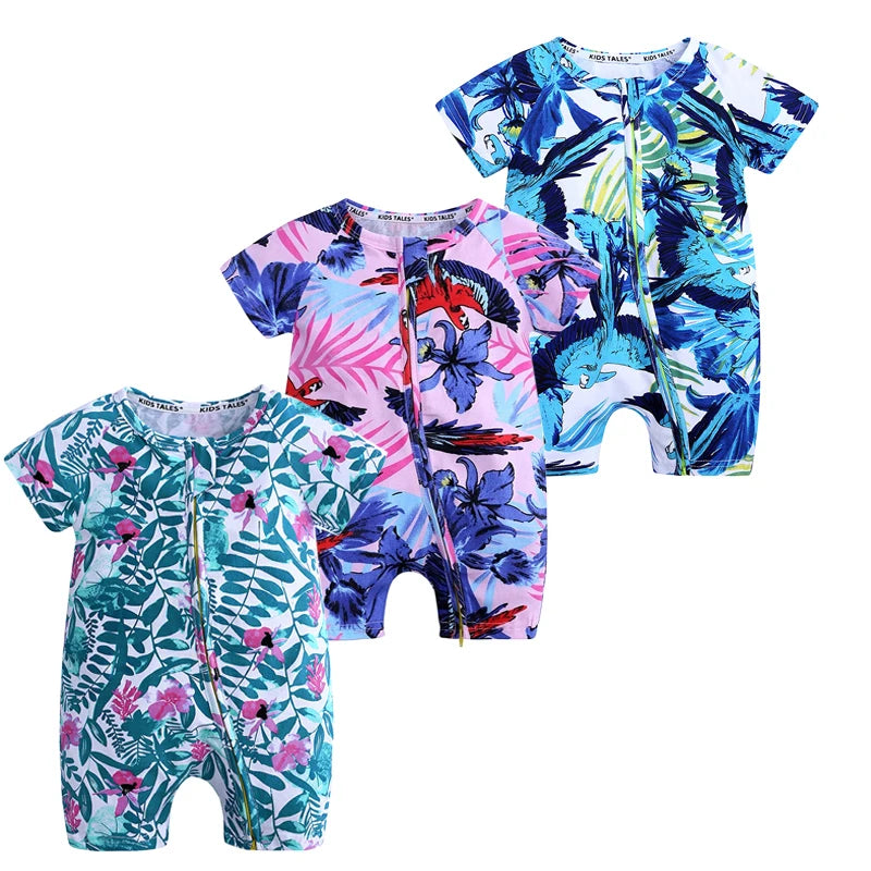 3PCS 100% Cotton Baby Rompers: Cartoon-Printed Infant Bodysuits for Summer