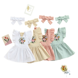 Summer Princess Baby Girls Dress with Embroidery Floral and Ruffles - Babbez