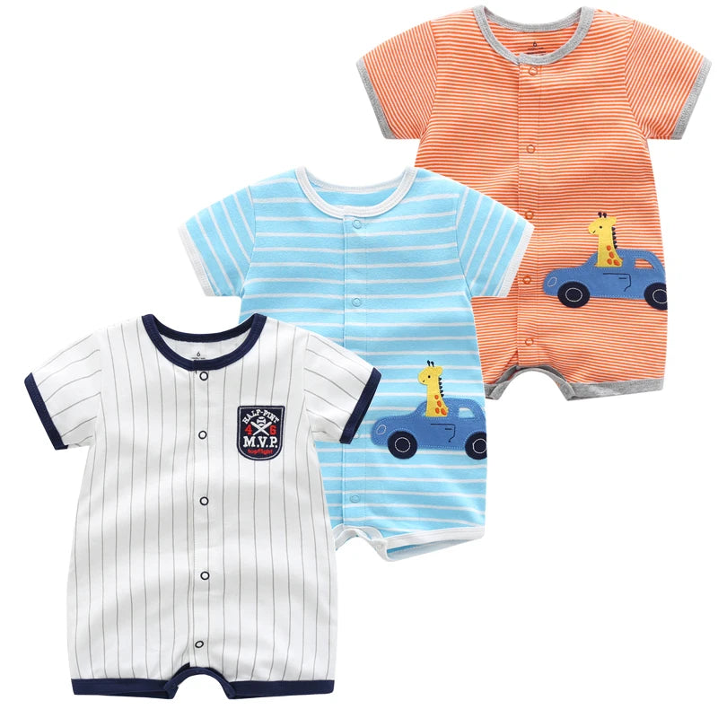 3PCS Newborn Baby Rompers: Summer Cotton Clothing for Infants