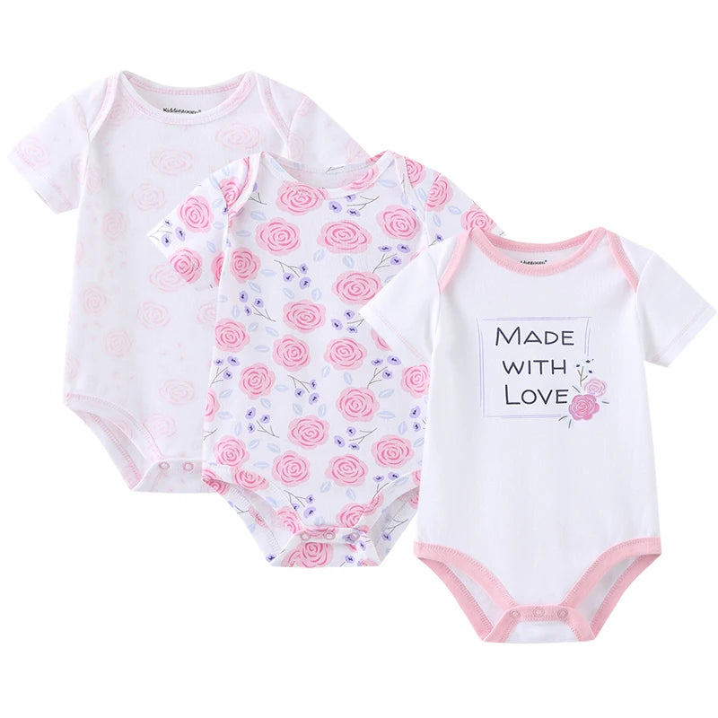 2022 Floral Baby Jumpsuits & baby bodysuits 3 Pieces/lot Underwear Cotton Newborn Short Sleeve Body Suit Baby Girls Clothing Set