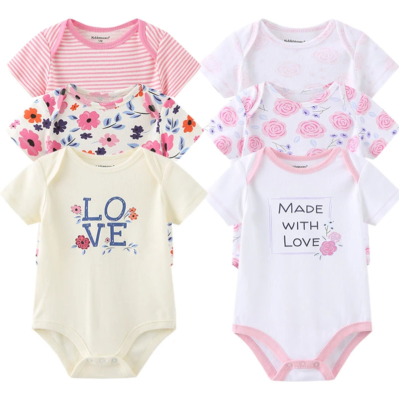 Baby Girls Bodysuit Fashion Body Suits 6Piece/lots Short Sleeve Printed Newborn Infant Costume Kids Baby Girl Clothes